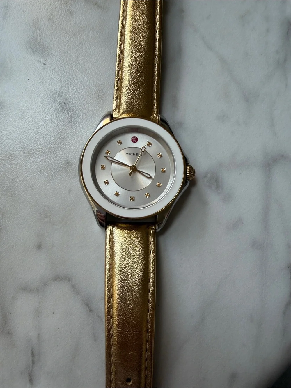 Michele Cape Women’s Large Watch with Yellow Topaz Set Hour Markers MWW27A000024